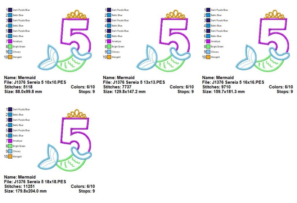 Matriz de Bordado Número 5 Sereia Aplique