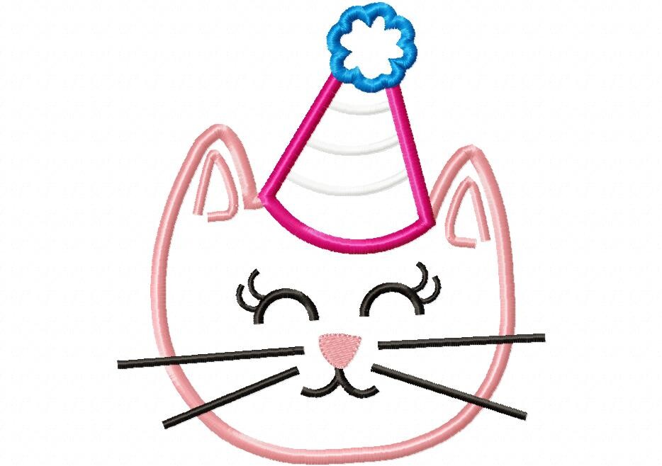 Matriz de Bordado Gatinha com Chapéu de Festa Aplique