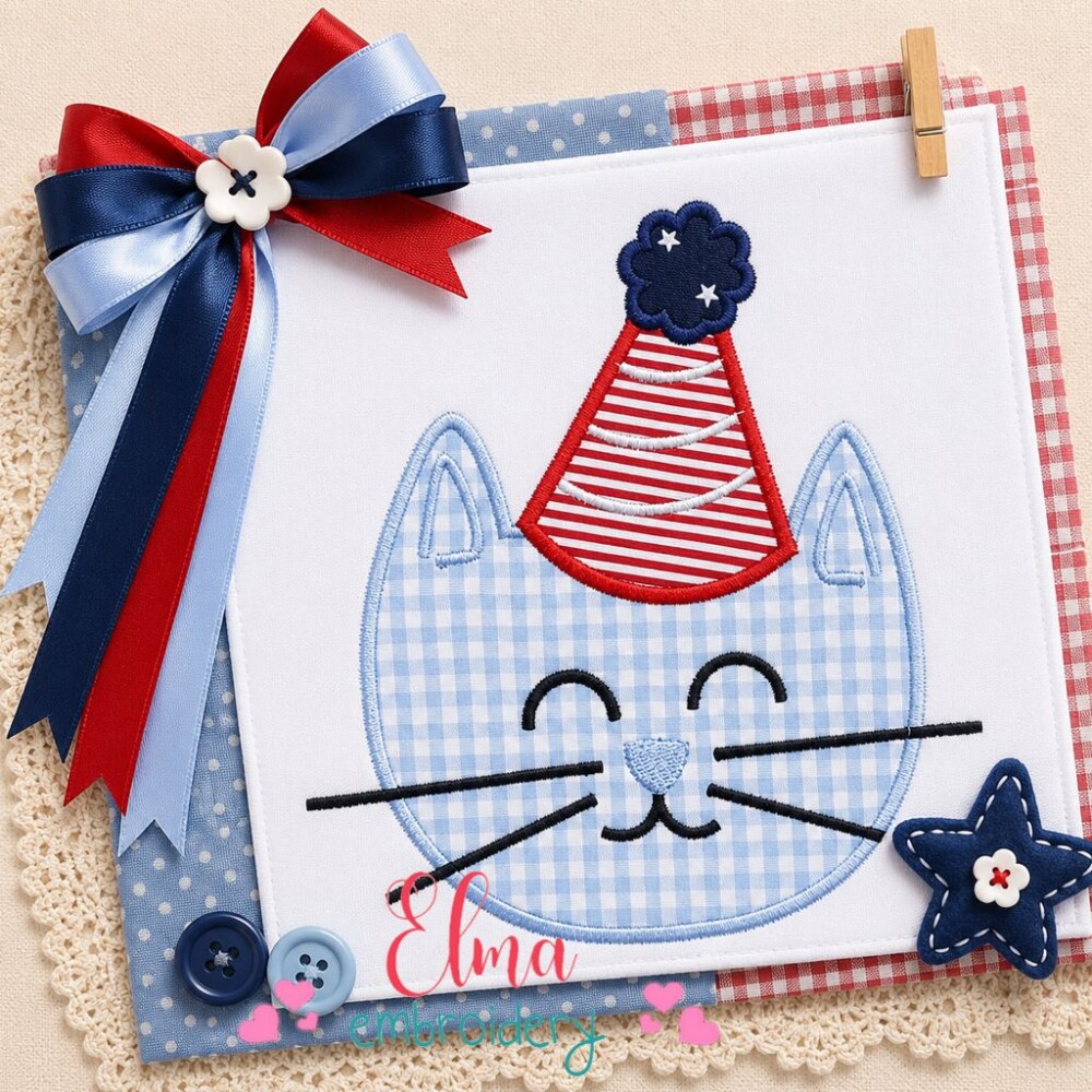 Matriz de Bordado Gatinho de Aniversário Aplique