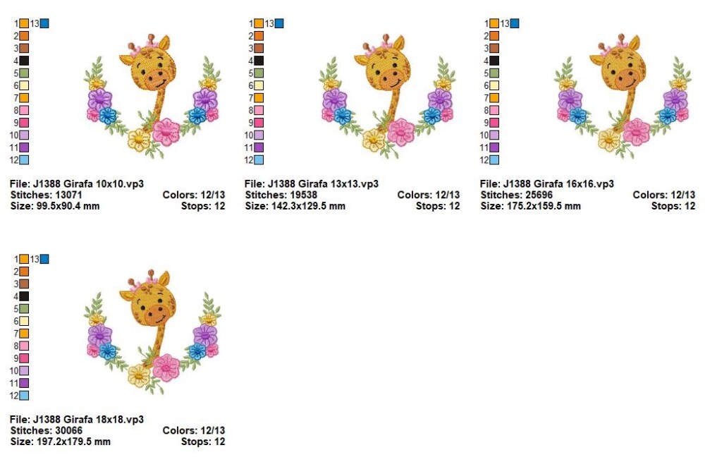 Matriz de Bordado Girafa Floral Delicada Ponto Cheio