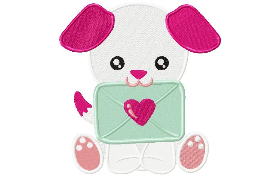 Matriz de Bordado Cachorrinho Com Carta de Amor Ponto Cheio