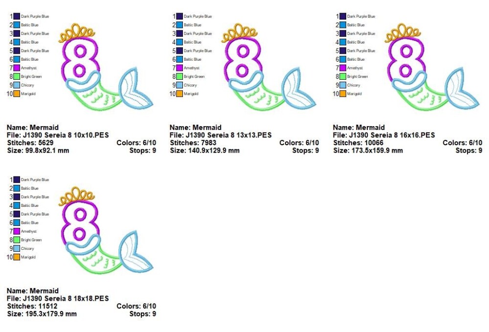 Matriz de Bordado Sereia Número 8 Aplique