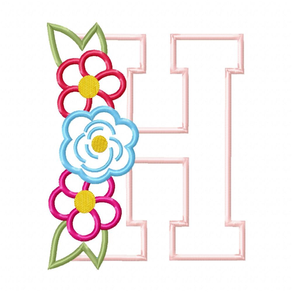 Matriz de Bordado Letra H Floral Aplique