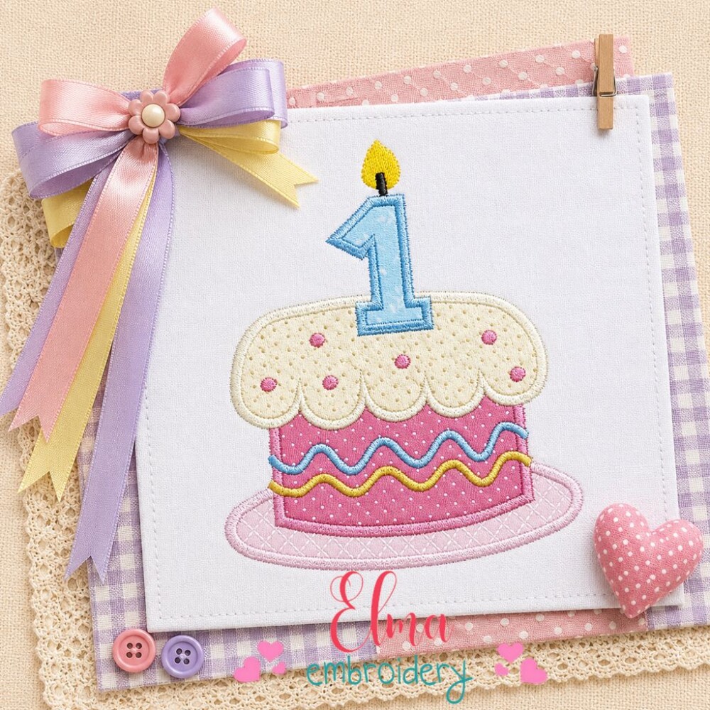 Matriz de Bordado Bolo de Aniversário 1 Ano Aplique