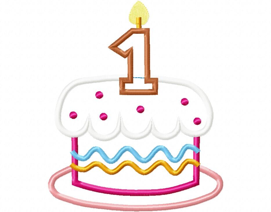 Matriz de Bordado Bolo de Aniversário 1 Ano Aplique