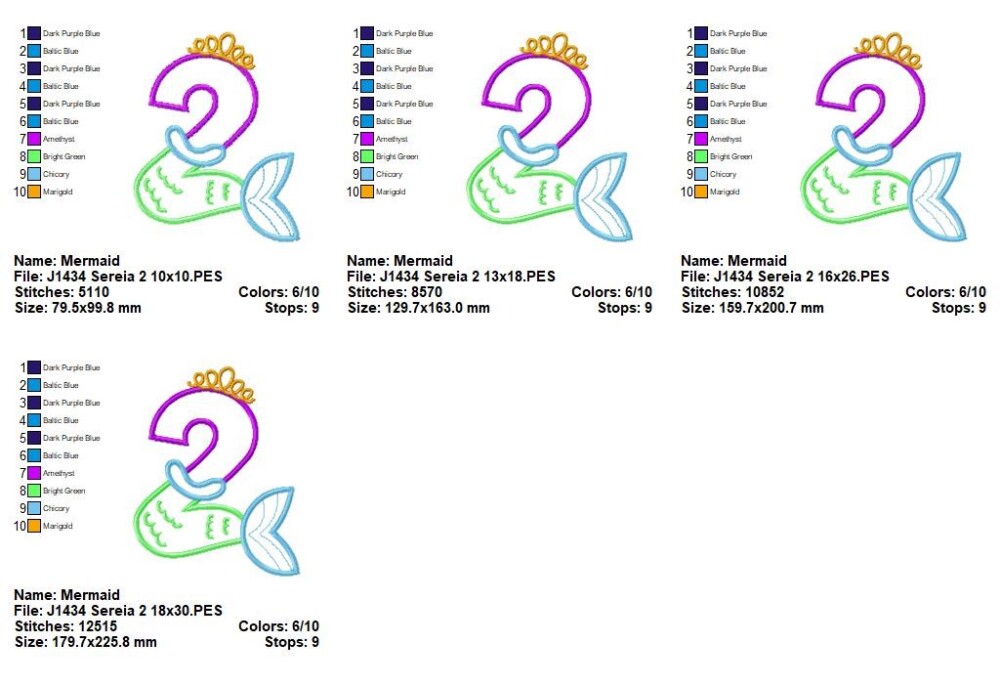 Matriz de Bordado Sereia Número 2 Aplique