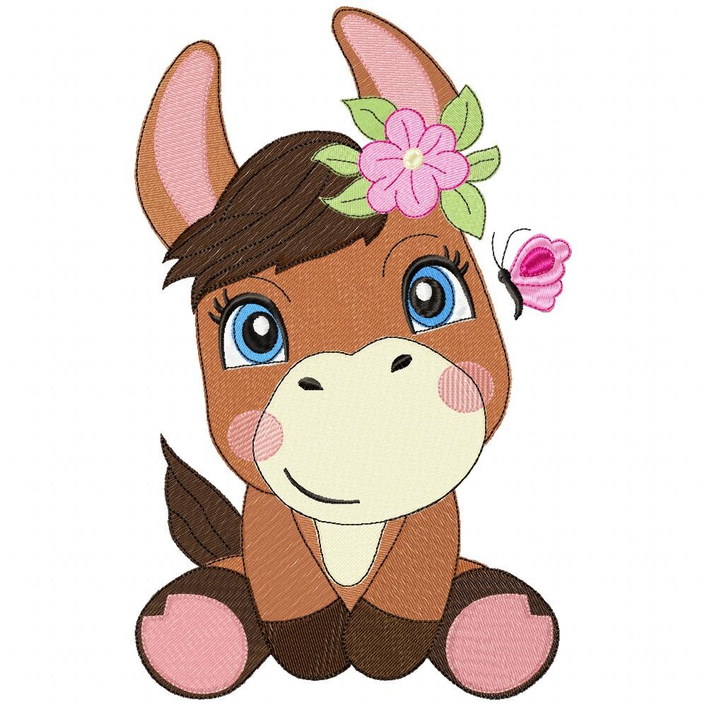 Matriz de Bordado Burrinha Infantil com Flor Ponto Cheio