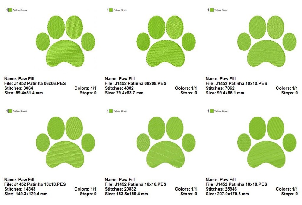 Matriz de Bordado Patinha de Cachorro Ponto Cheio