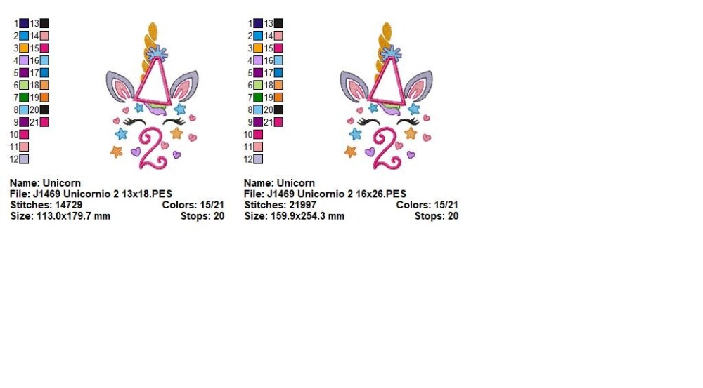 Matriz de Bordado Número 2 Unicórnio Aplique