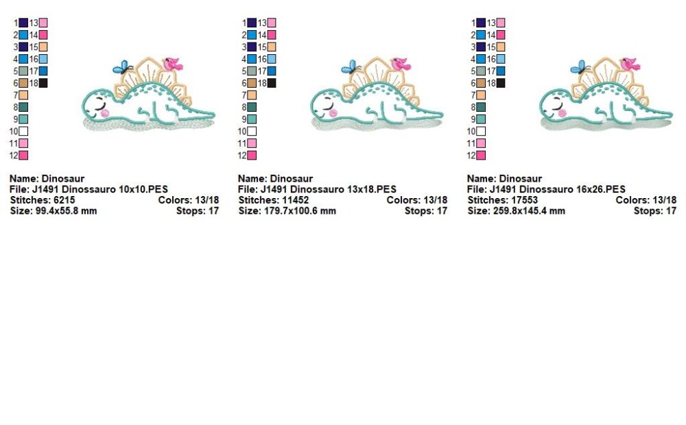 Matriz de Bordado Dinossauro Bebê Dormindo Aplique