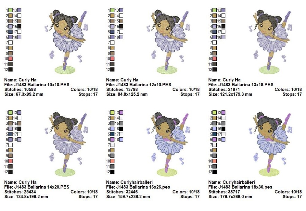 Matriz de Bordado Coleção Bailarinas Musicais Ponto Cheio