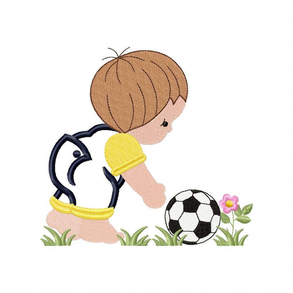Matriz de Bordado Menino com Bola de Futebol Aplique