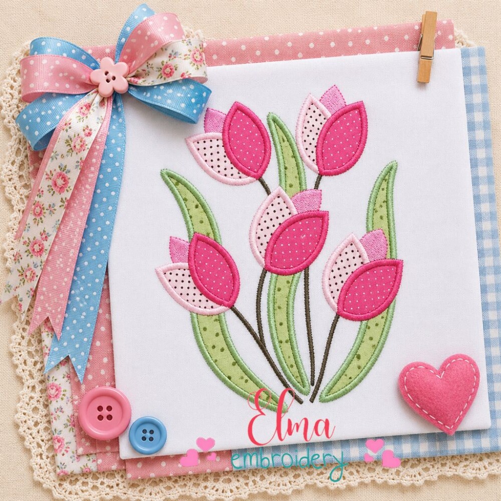 Matriz de Bordado Tulipas Delicadas Aplique Floral