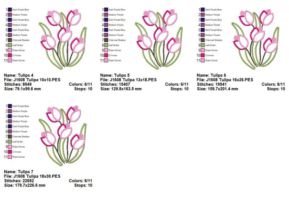 Matriz de Bordado Tulipas Delicadas Aplique Floral