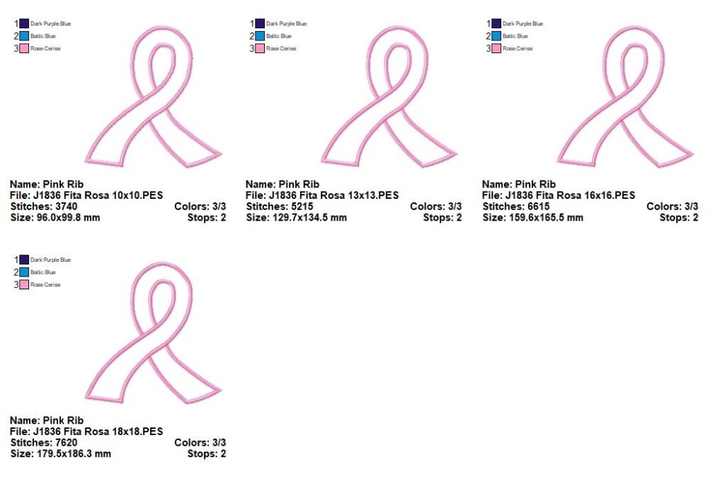 Matriz de Bordado Laço Rosa Conscientização Aplique