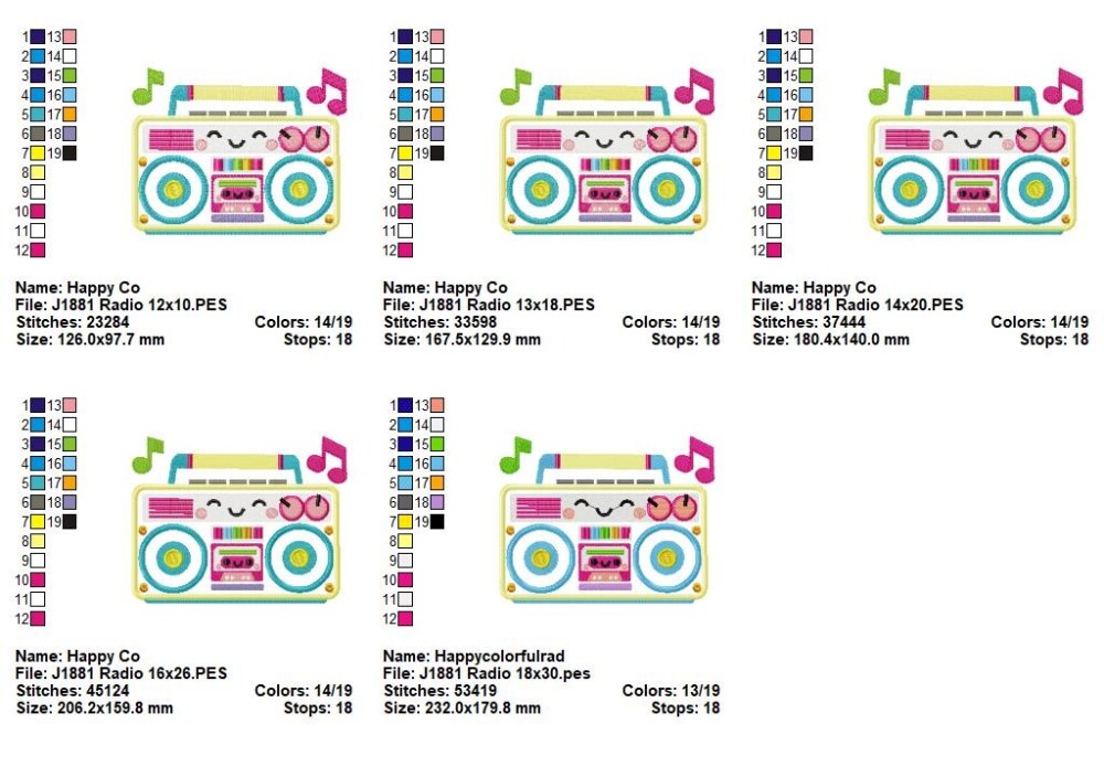 Matriz de Bordado Rádio Retrô Divertido Aplique