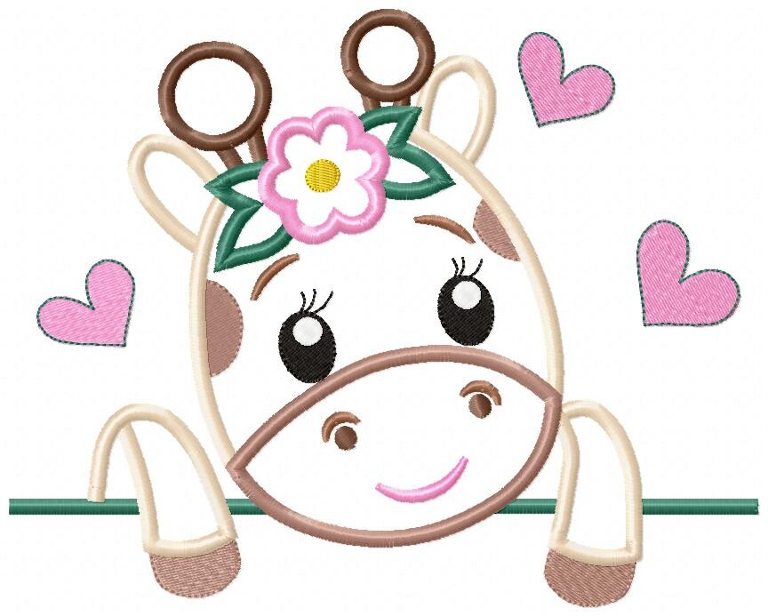 Matriz de Bordado Girafa Fofinha com Flores Aplique