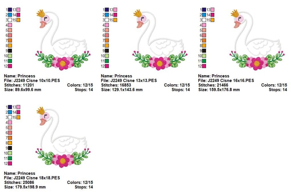 Matriz de Bordado Cisne Princesa com Flores Aplique