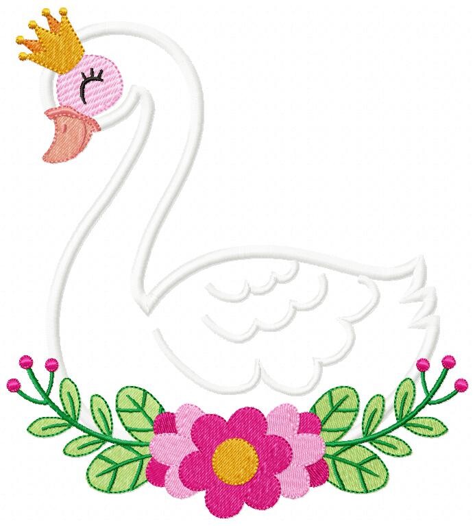Matriz de Bordado Cisne Princesa com Flores Aplique