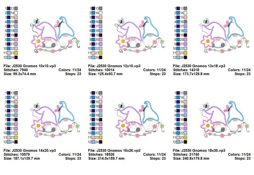 Matriz de Bordado Casal de Gnomos com Flores Aplique