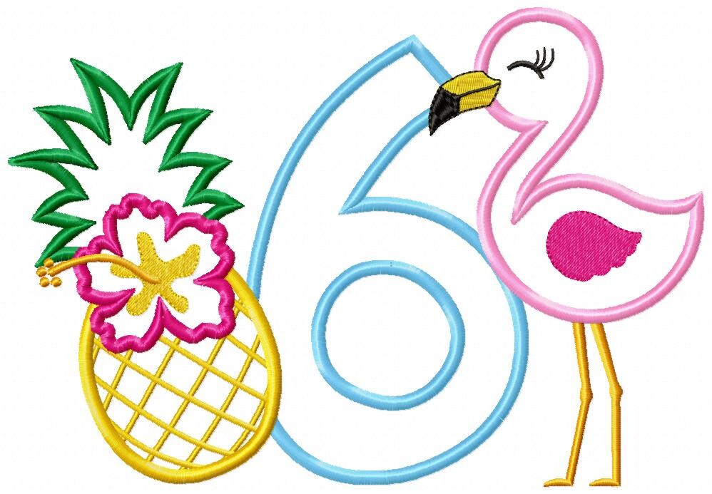 Matriz de Bordado Flamingo Tropical Número 6 Aplique