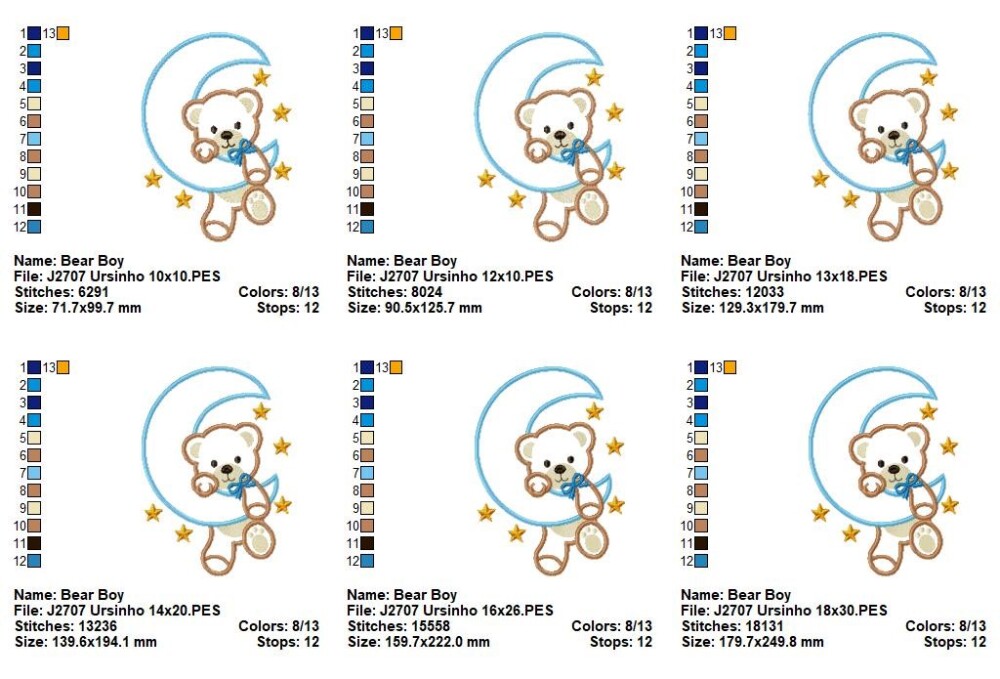 Matriz de Bordado Ursinho na Lua Aplique Infantil