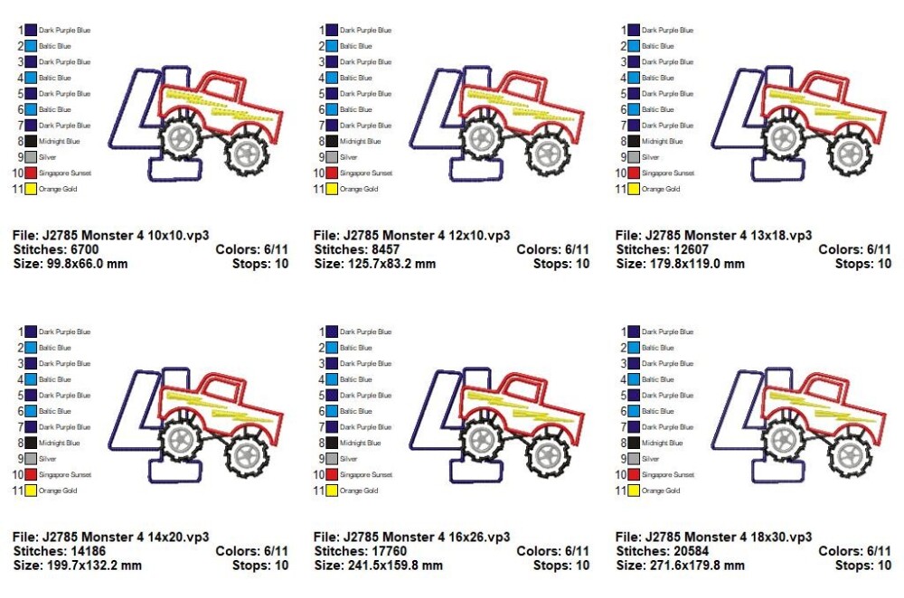 Matriz de Bordado Caminhão Monster Truck Número 4 Aplique