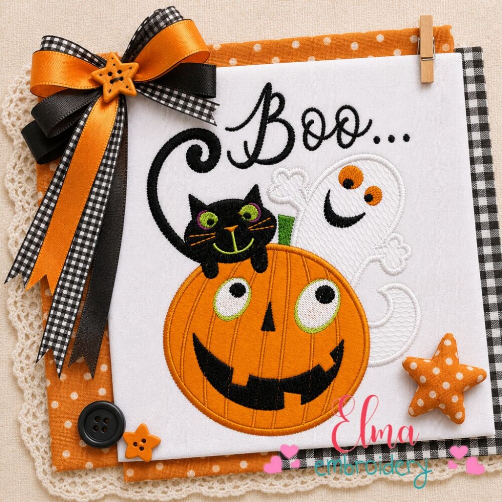 Matriz de Bordado Trio Halloween Boo Aplique