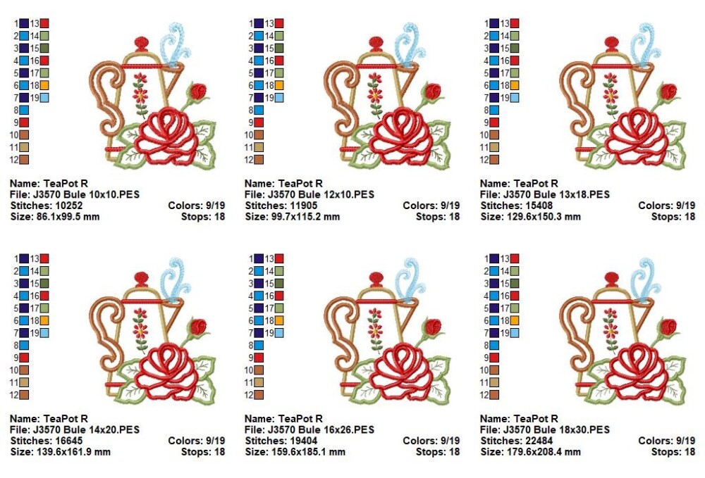 Matriz de Bordado Bule com Rosa Delicada Aplique