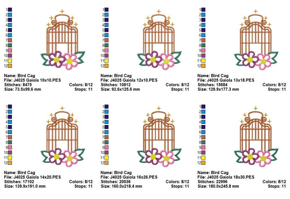 Matriz de Bordado Gaiola Decorativa com Flores Aplique