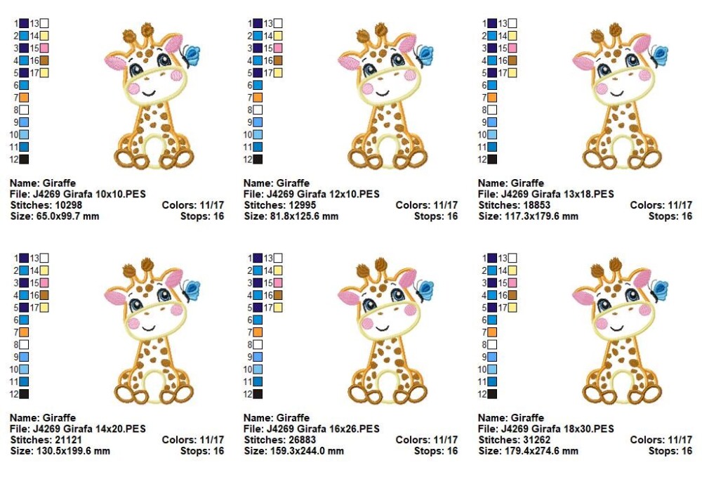 Matriz de Bordado Girafa Infantil com Borboleta Aplique