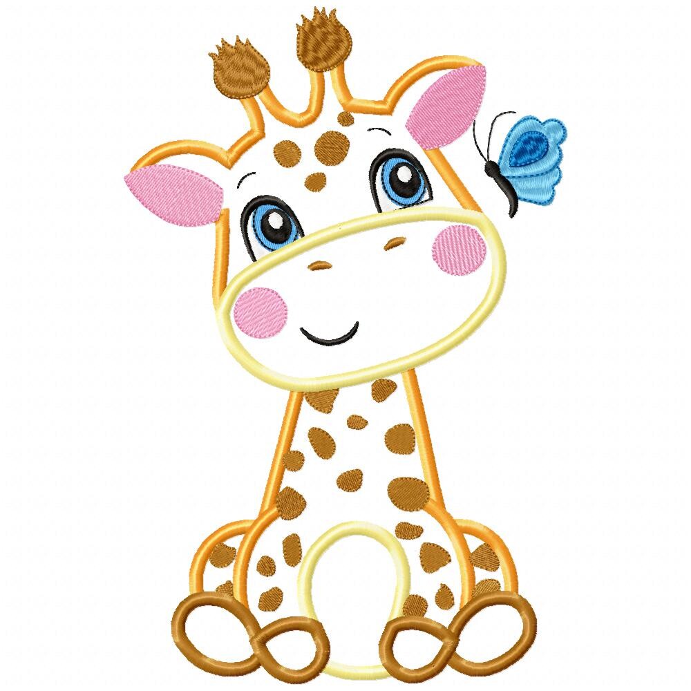 Matriz de Bordado Girafa Infantil com Borboleta Aplique