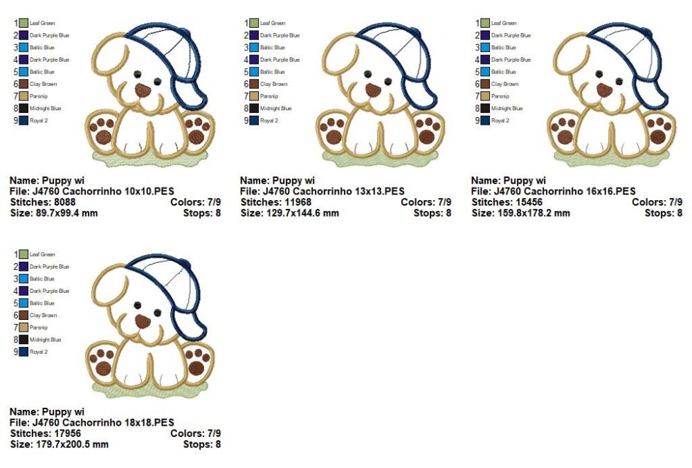 Matriz de Bordado Cachorrinho com Boné Aplique