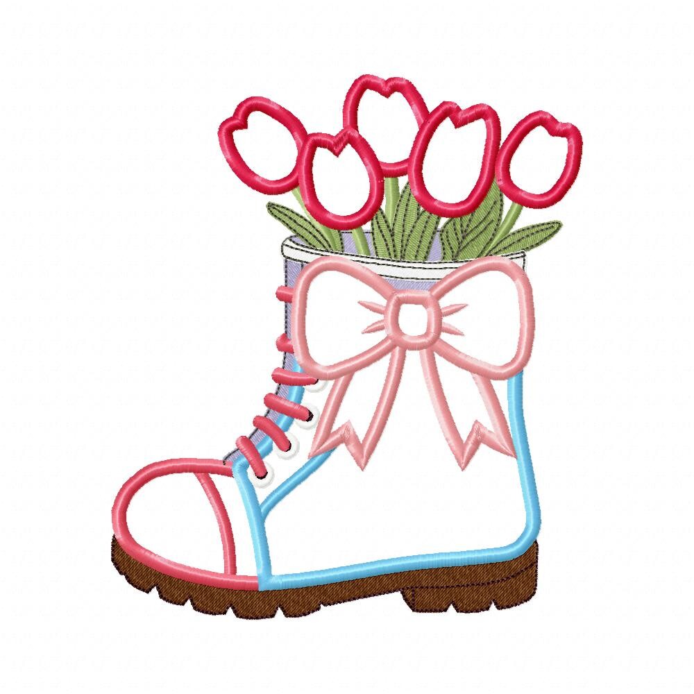Matriz de Bordado Bota Decorativa com Tulipas Aplique