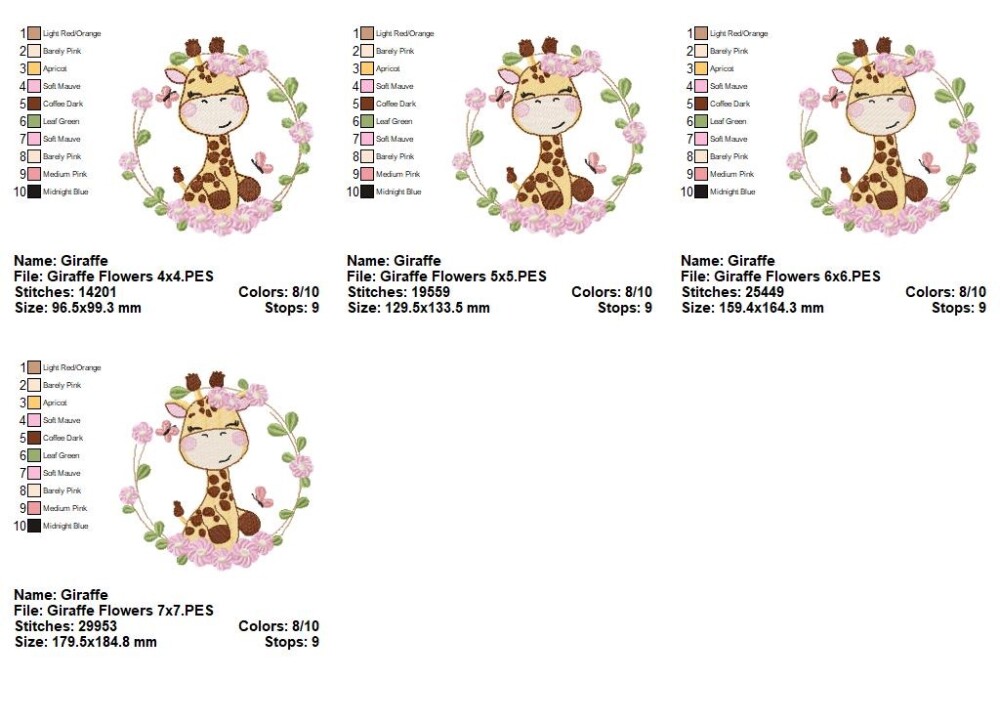 Matriz de Bordado Girafa Floral Delicada Ponto Cheio