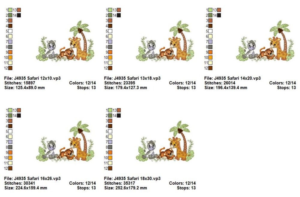 Matriz de Bordado Safari Infantil Girafa Tigre Zebra Ponto Cheio