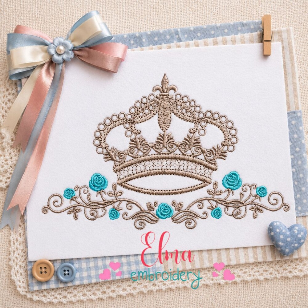 Matriz de Bordado Coroa Floral Luxo Ponto Satin
