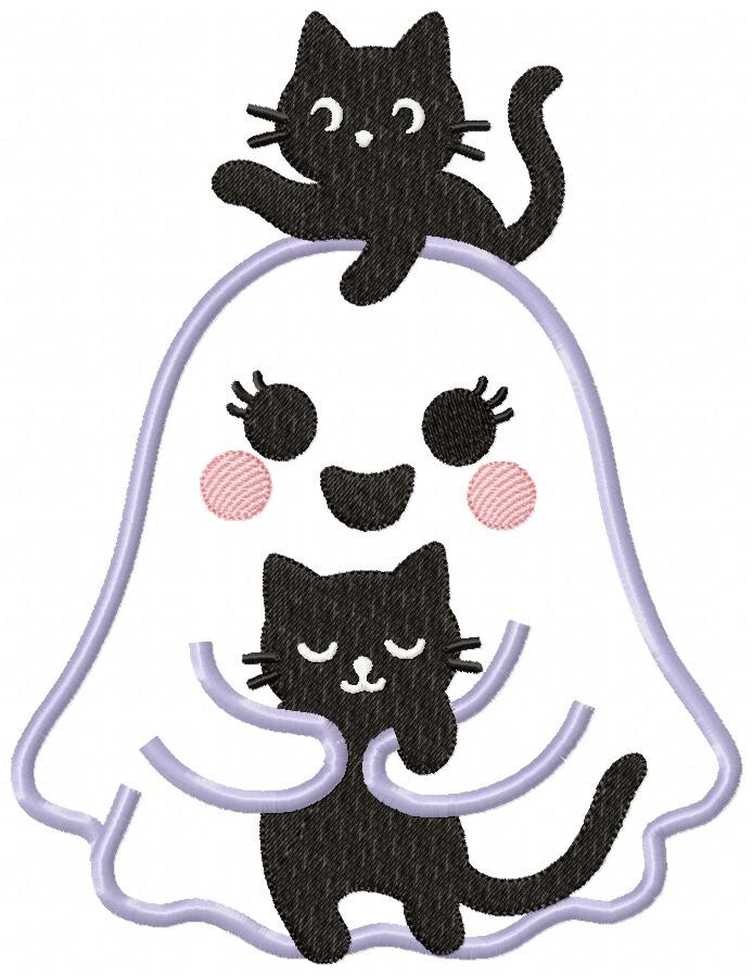 Matriz de Bordado Fantasminha com Gatinhos Aplique