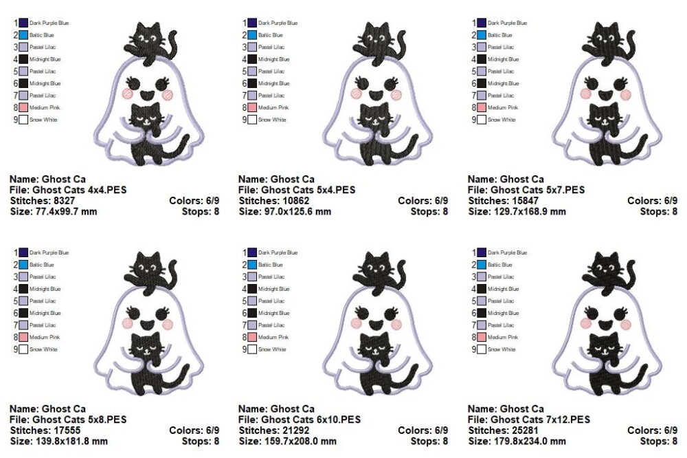 Matriz de Bordado Fantasminha com Gatinhos Aplique