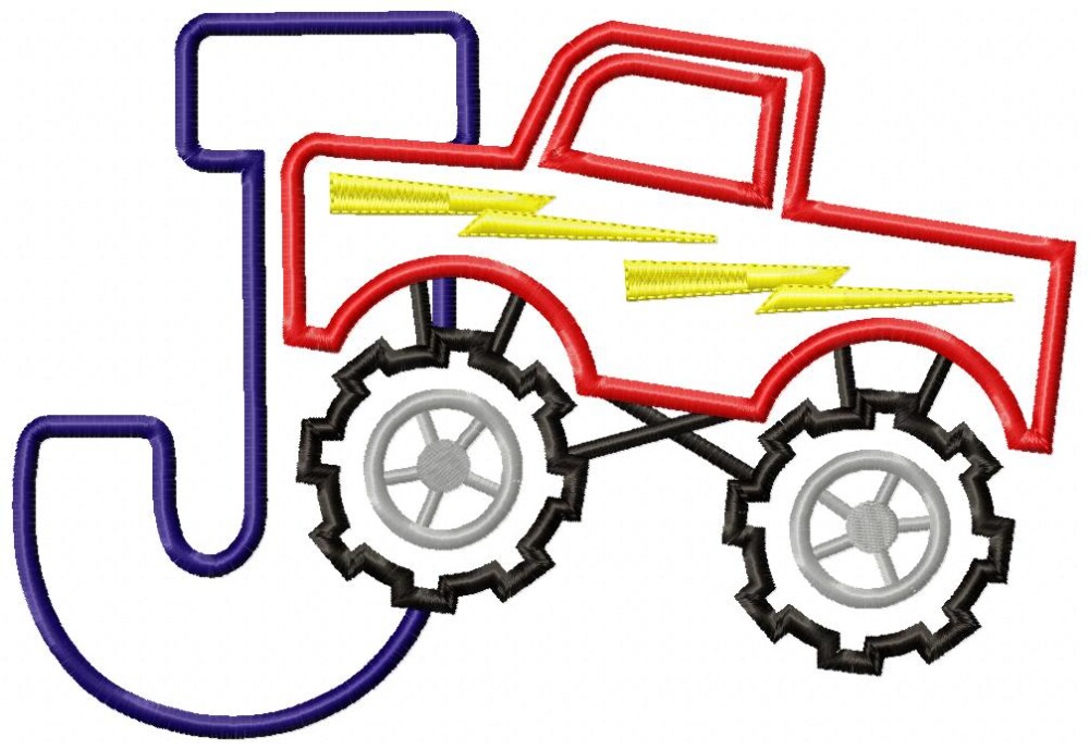 Matriz de Bordado Letra J Monster Truck Aplique