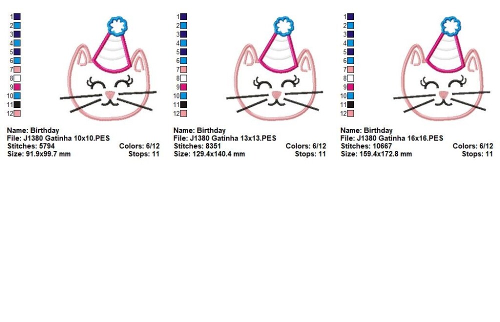 Matriz de Bordado Gatinhos de Aniversário Aplique Coleção