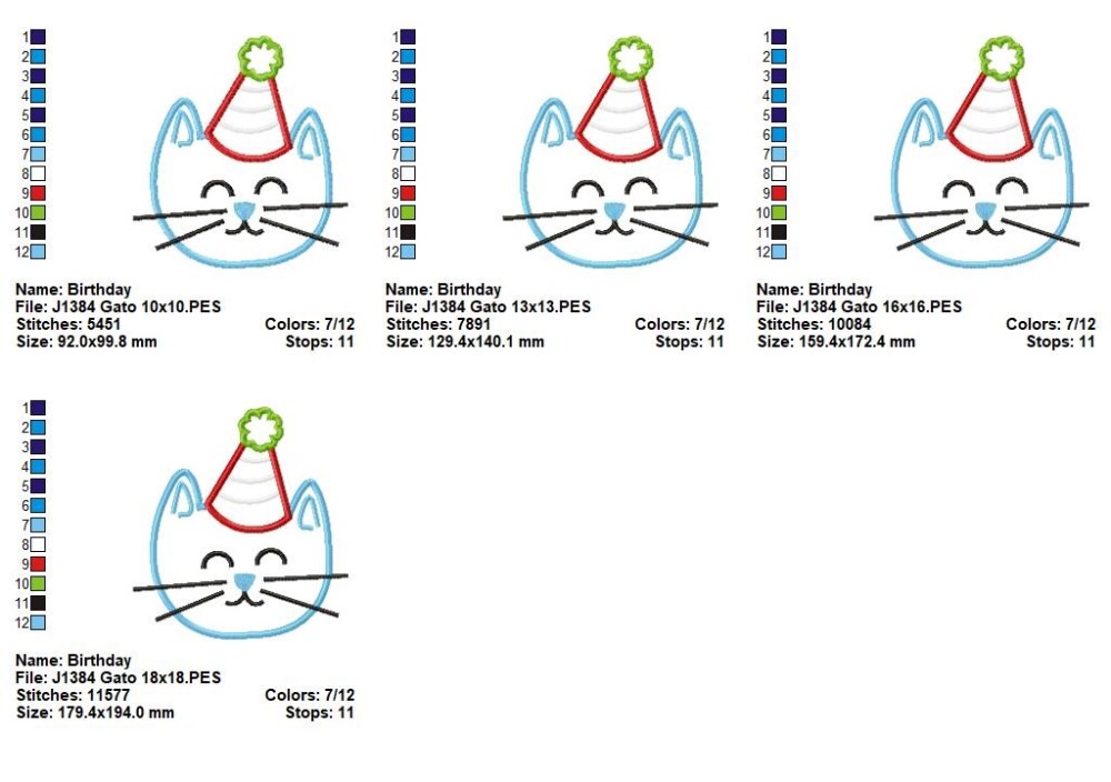 Matriz de Bordado Gatinhos de Aniversário Aplique Coleção