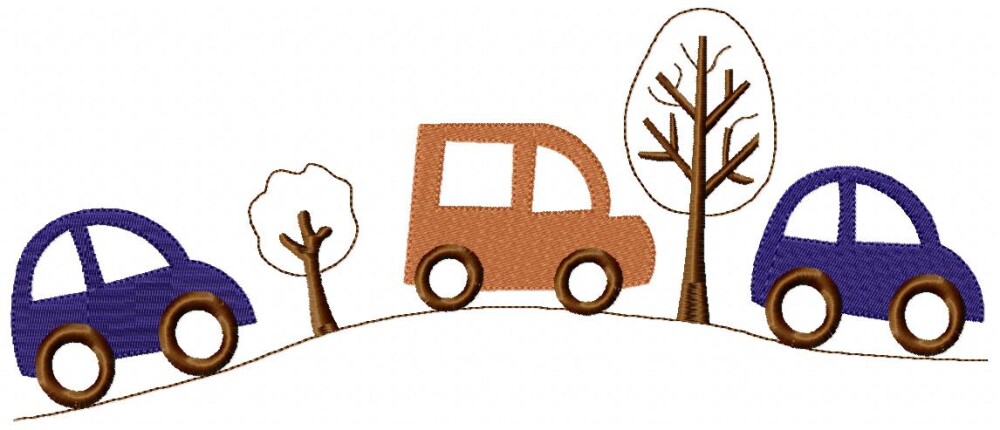 Matriz de Bordado Carrinhos Paisagem Infantil Ponto Cheio