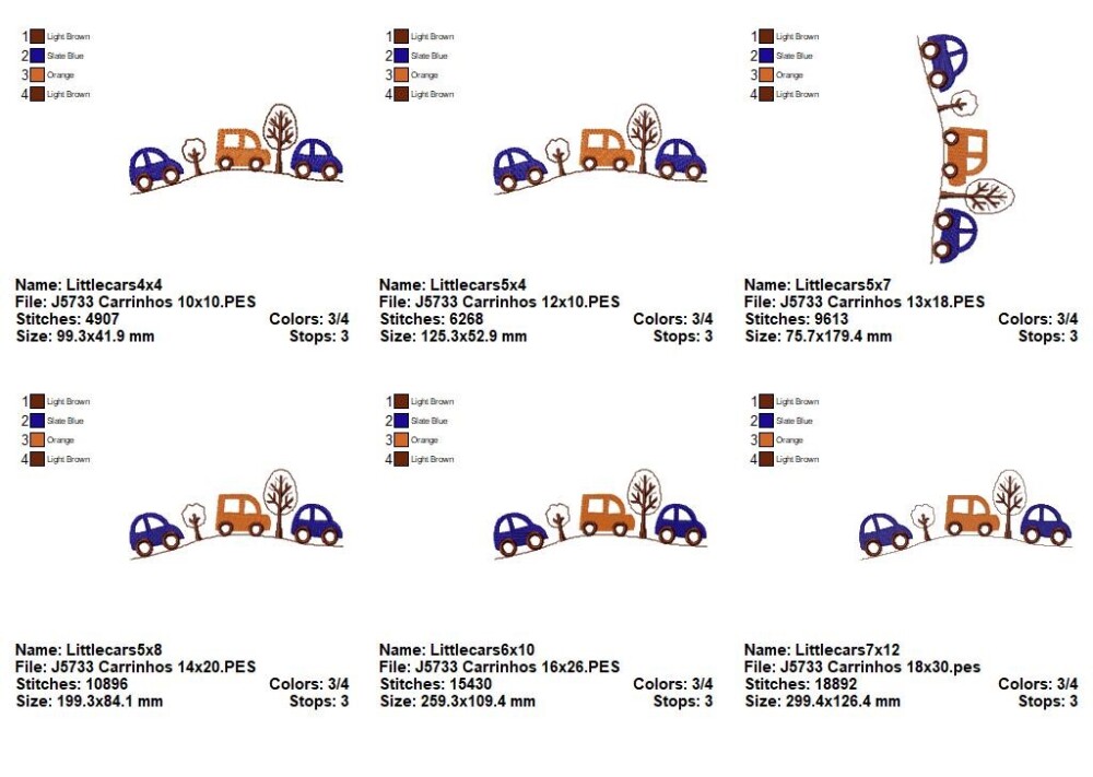 Matriz de Bordado Carrinhos Paisagem Infantil Ponto Cheio