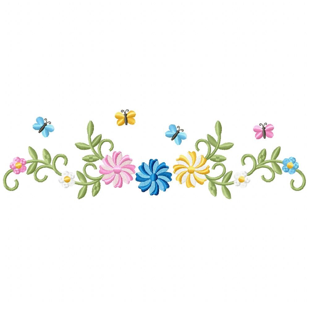 Matriz de Bordado Ramo de Flores Delicado Ponto Satin