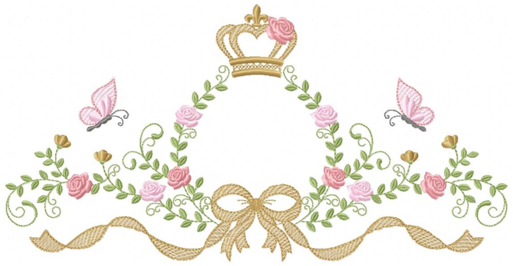 Matriz de Bordado Moldura Floral Coroa Delicada Ponto Satin