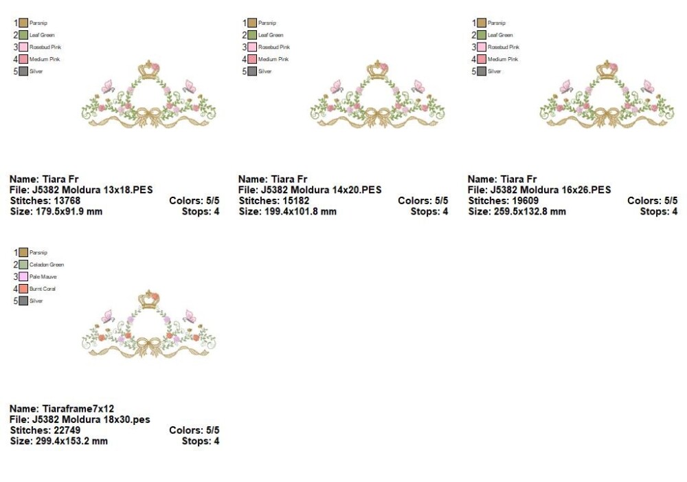 Matriz de Bordado Moldura Floral Coroa Delicada Ponto Satin