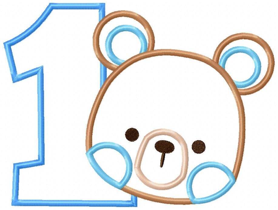 Matriz de Bordado Ursinho Número 1 Aplique Primeiro Aniversário