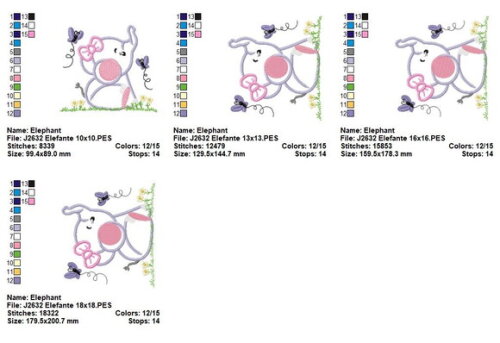 Matriz de Bordado Elefante com Laço e Borboletas Aplique