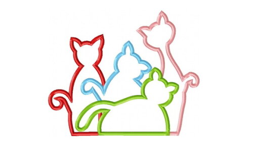 Matriz Bordado 4 Gatos Coloridos Ponto Aplique